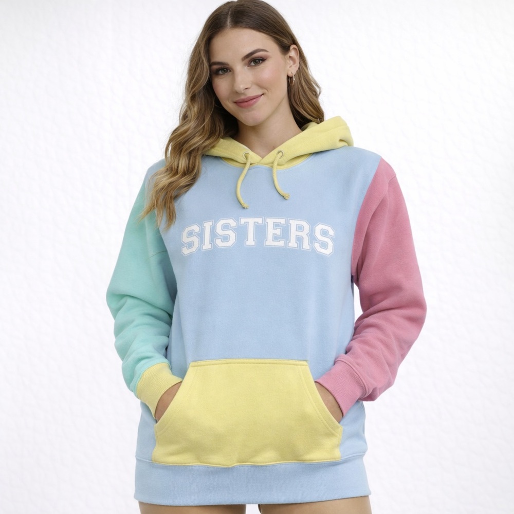 JAMES CHARLES SISTERS RECESS HOODIE IN  BLUE YELLOW PINK SIZE XL NWOT